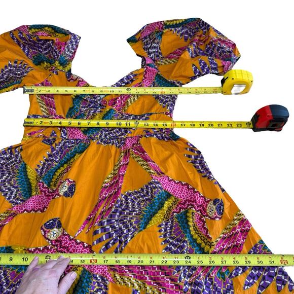 NWT FARM RIO Beaded Macaws Puff Sleeve Midi Dress Large Colorful Resortwear - Picture 6 of 8